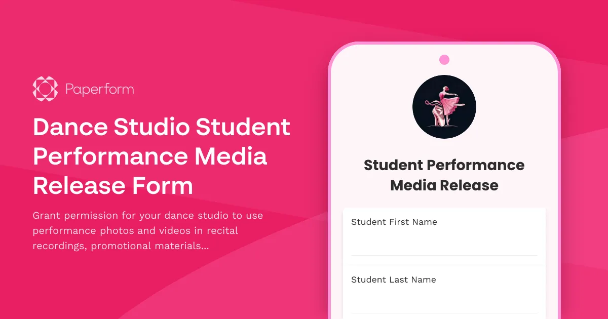 Dance Studio Student Performance Media Release Form