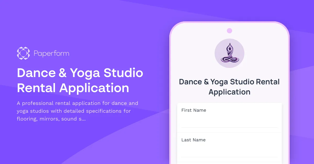 Dance & Yoga Studio Rental Application