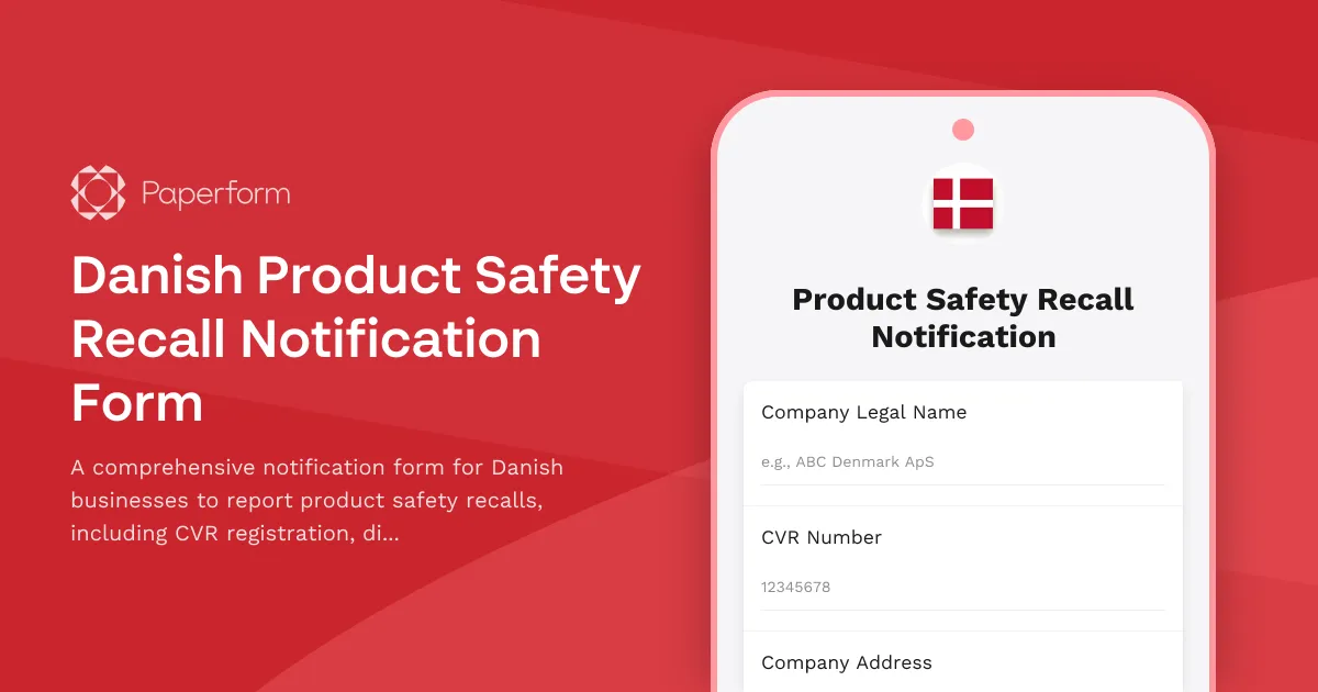 Danish Product Safety Recall Notification Form