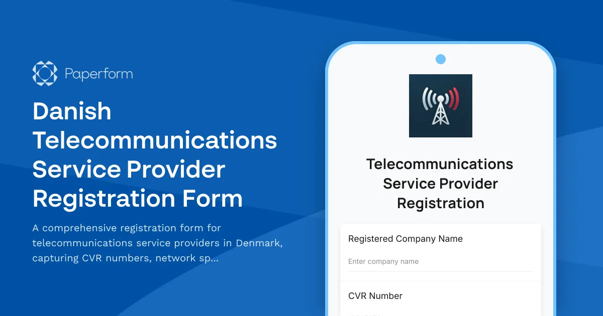 Danish Telecommunications Service Provider Registration Form