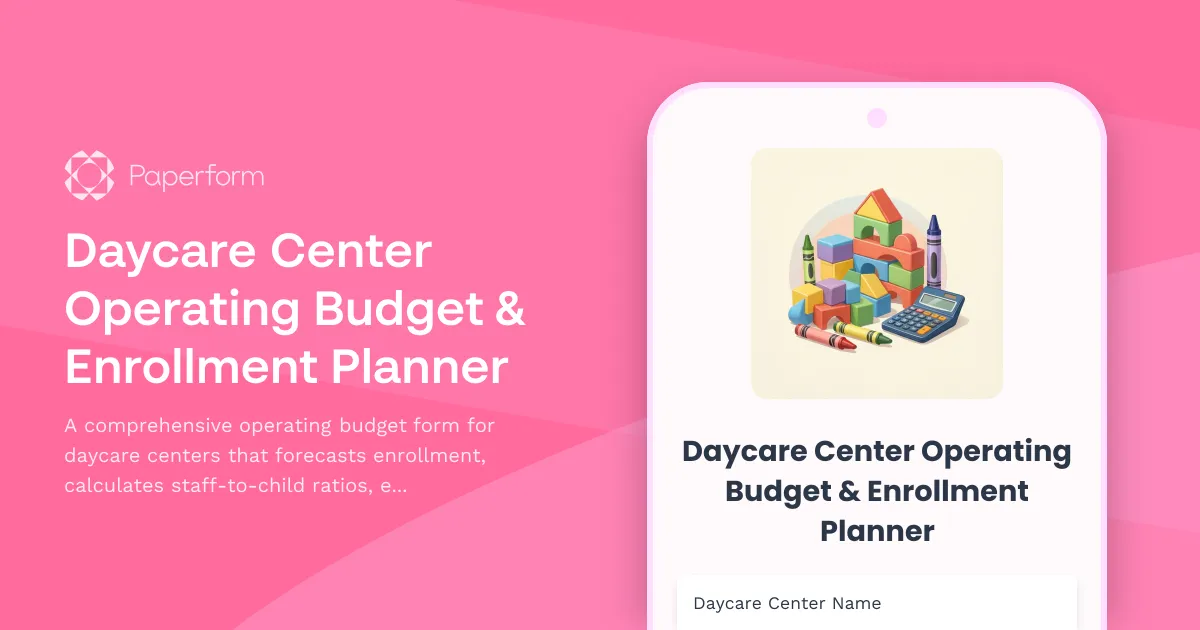 Daycare Center Operating Budget & Enrollment Planner