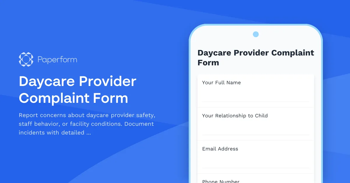 Daycare Provider Complaint Form