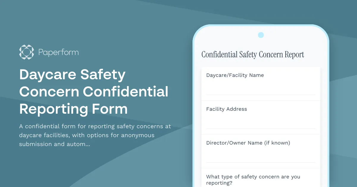 Daycare Safety Concern Confidential Reporting Form
