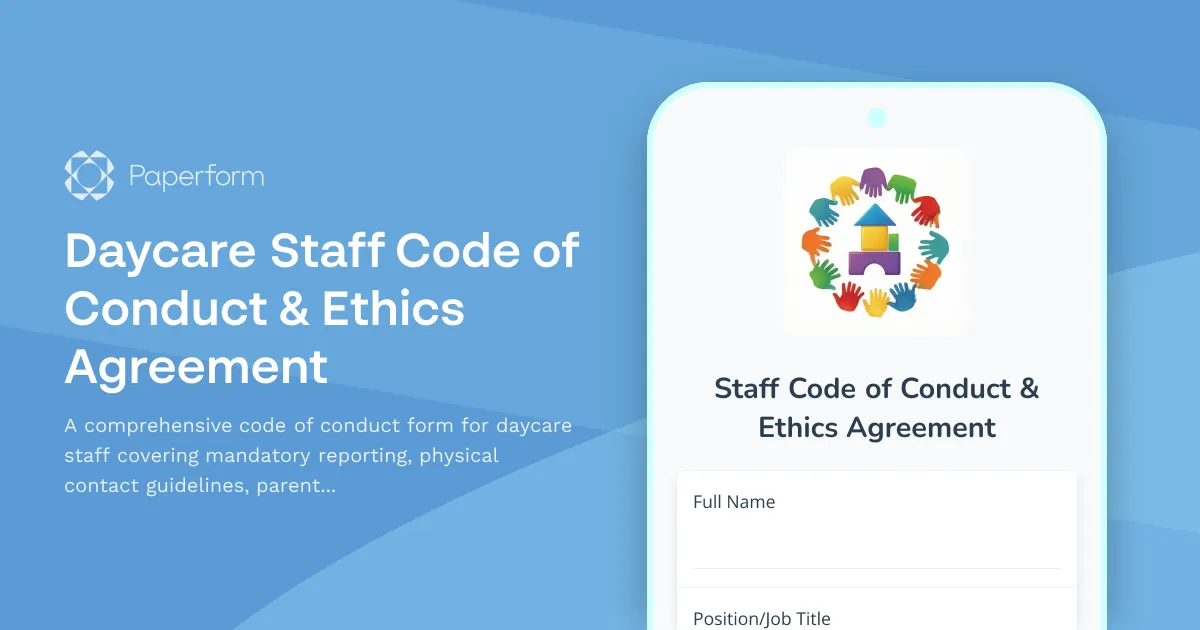Daycare Staff Code of Conduct & Ethics Agreement