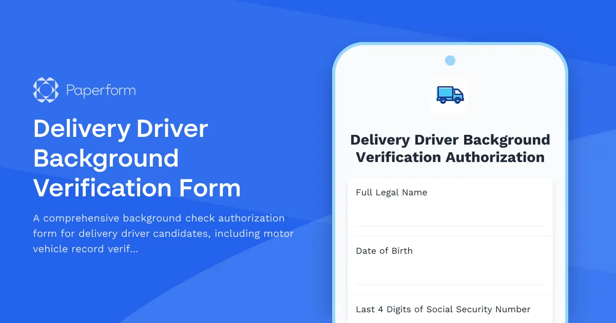 Delivery Driver Background Verification Form