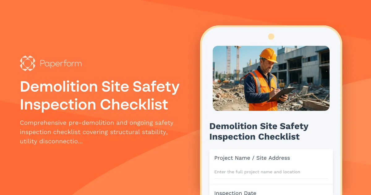 Demolition Site Safety Inspection Checklist