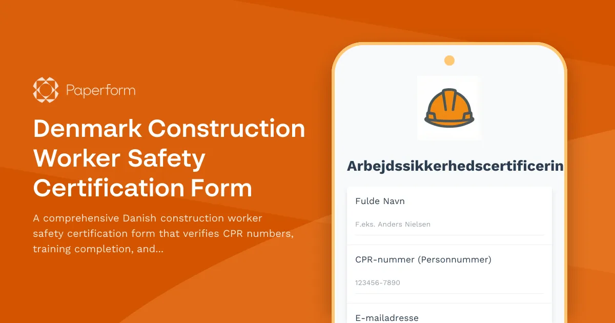 Denmark Construction Worker Safety Certification Form