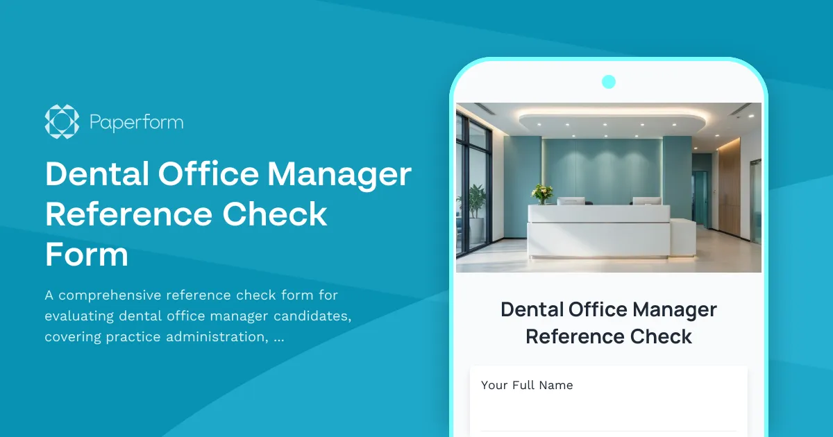 Dental Office Manager Reference Check Form