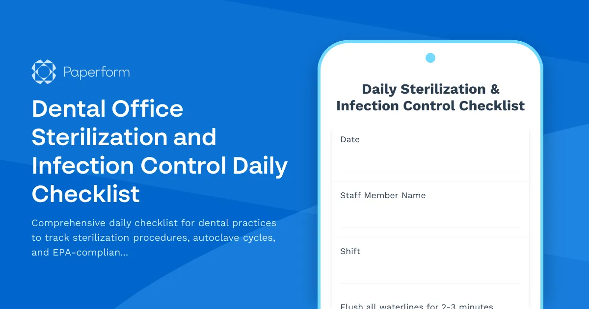 Dental Office Sterilization and Infection Control Daily Checklist