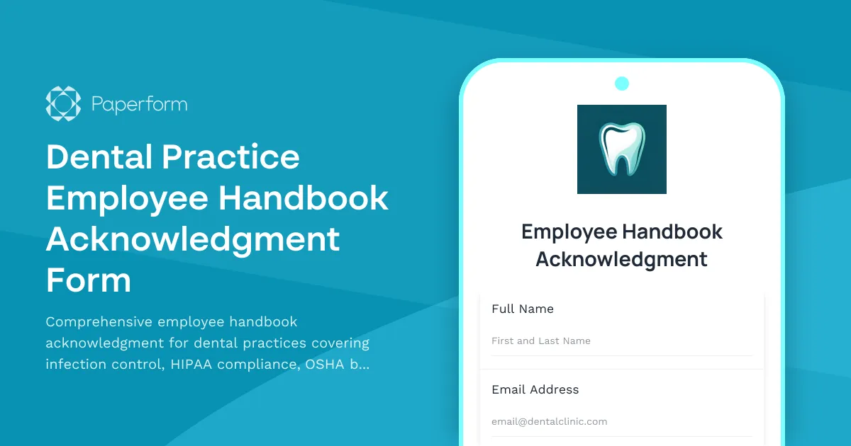 Dental Practice Employee Handbook Acknowledgment Form