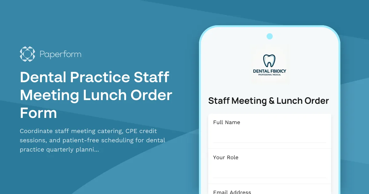 Dental Practice Staff Meeting Lunch Order Form