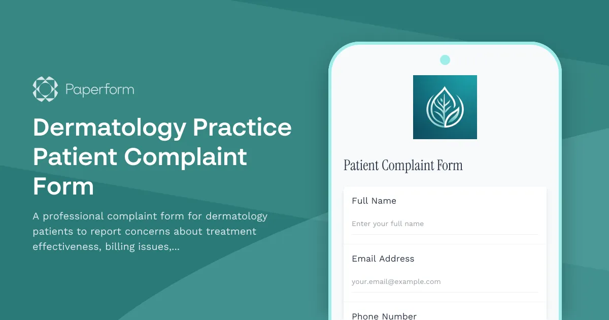 Dermatology Practice Patient Complaint Form