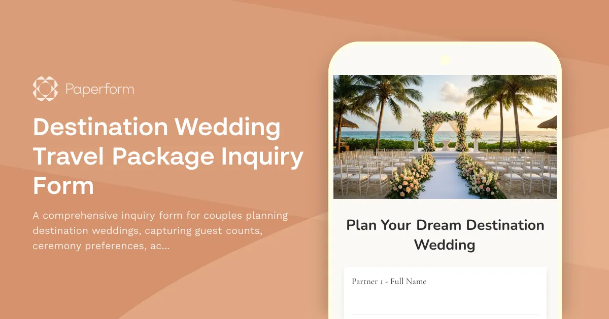 Destination Wedding Travel Package Inquiry Form