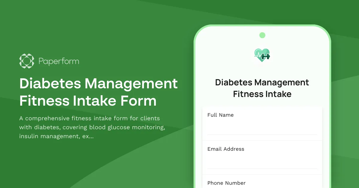 Diabetes Management Fitness Intake Form
