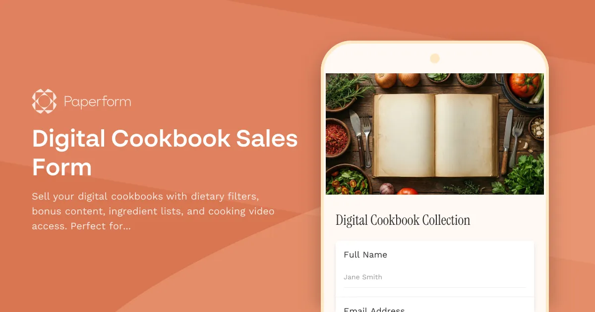 Digital Cookbook Sales Form