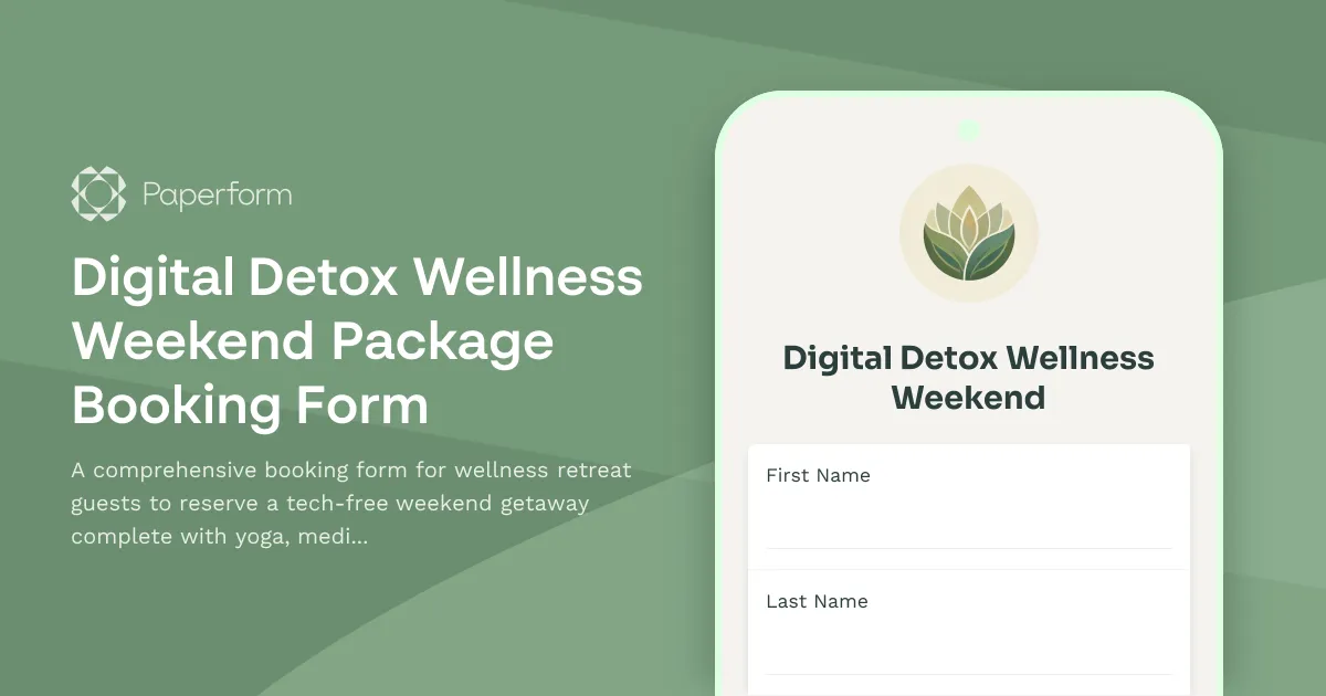 Digital Detox Wellness Weekend Package Booking Form