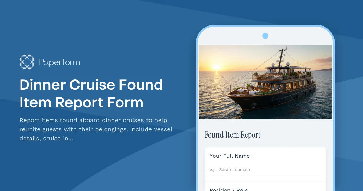 Dinner Cruise Found Item Report Form