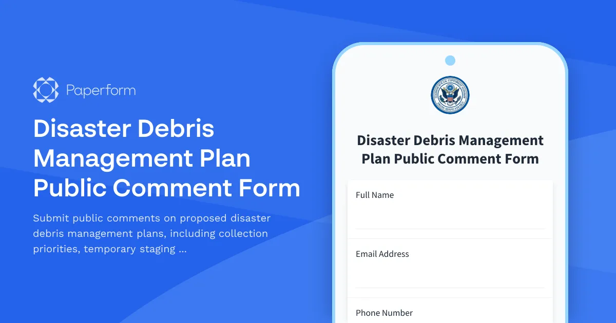 Disaster Debris Management Plan Public Comment Form