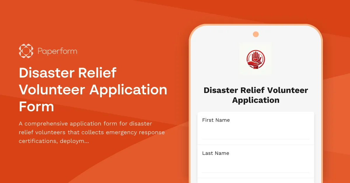 Disaster Relief Volunteer Application Form