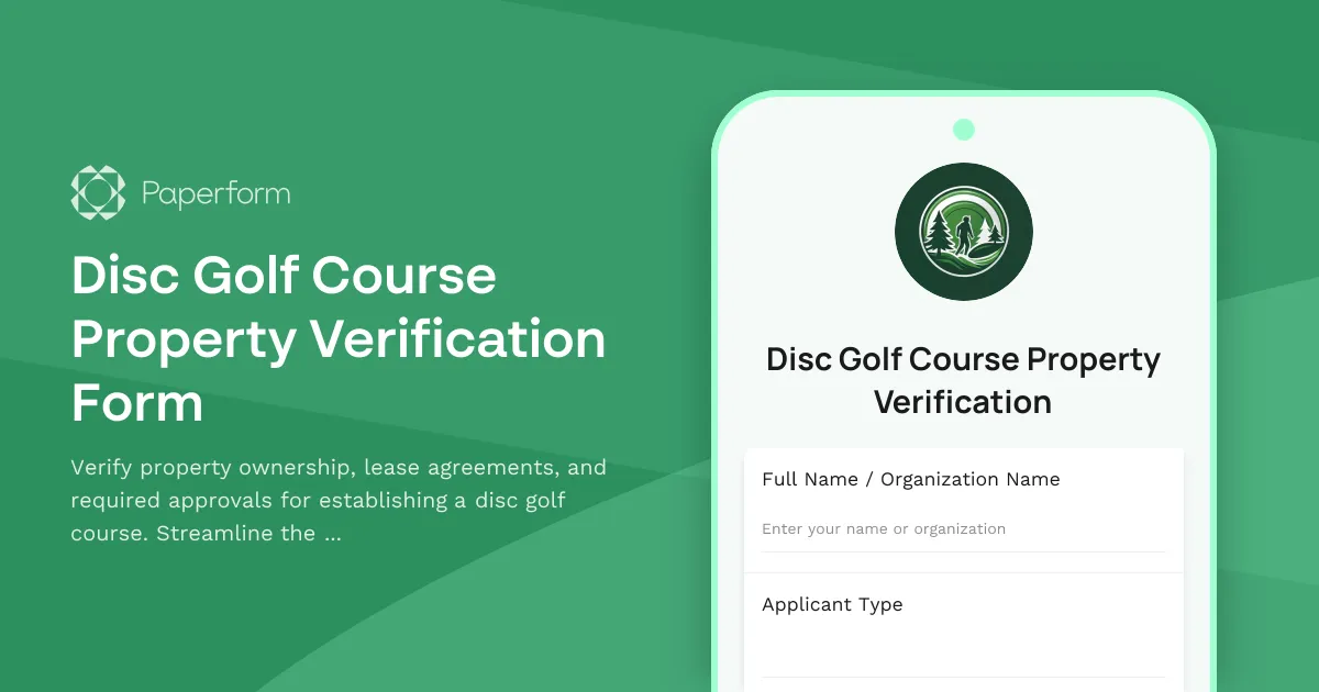 Disc Golf Course Property Verification Form