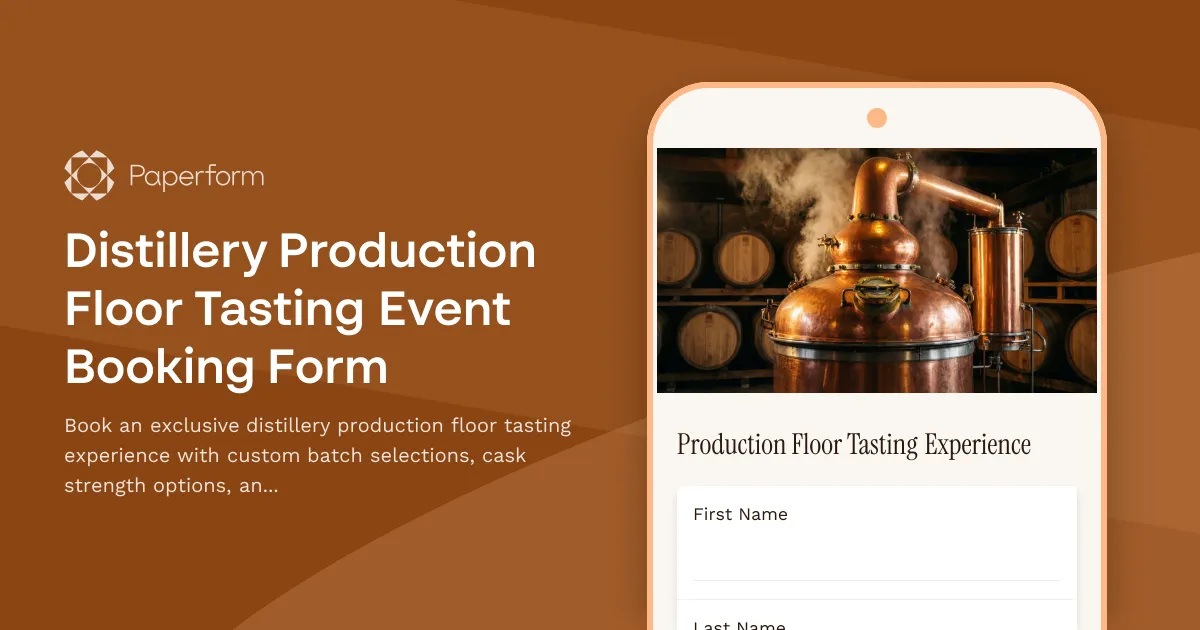 Distillery Production Floor Tasting Event Booking Form
