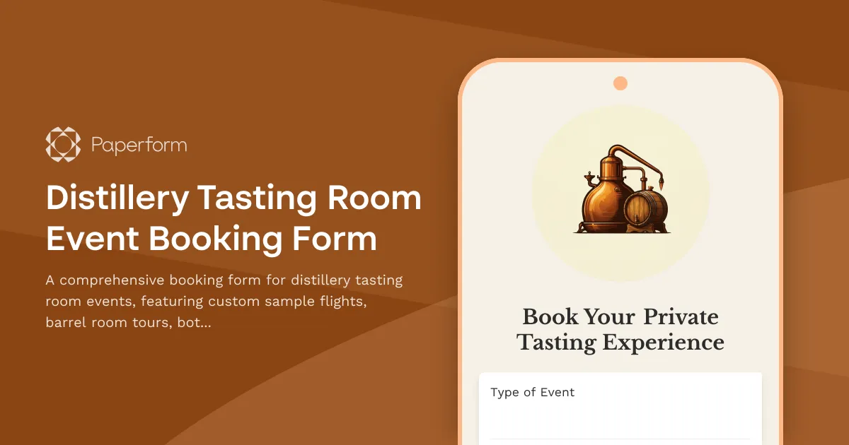 Distillery Tasting Room Event Booking Form