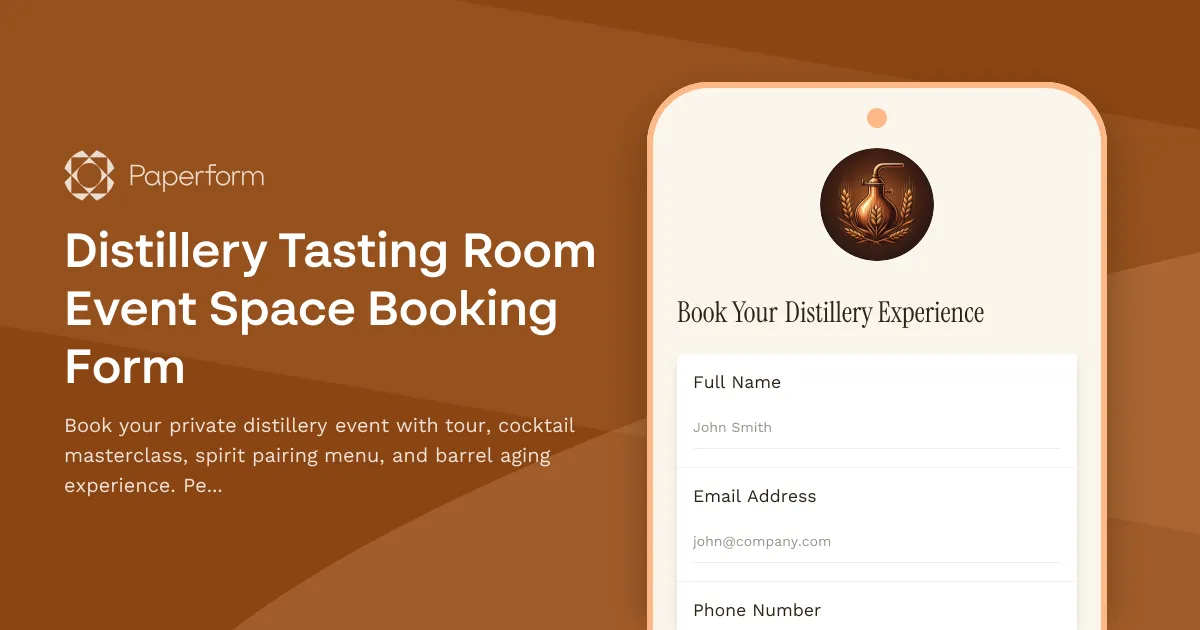 Distillery Tasting Room Event Space Booking Form