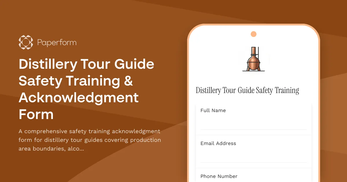 Distillery Tour Guide Safety Training & Acknowledgment Form