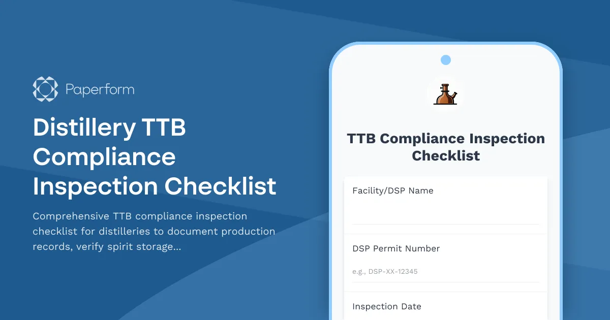 Distillery TTB Compliance Inspection Checklist