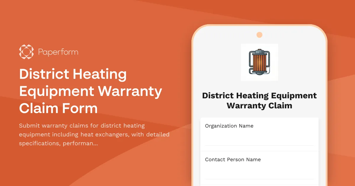 District Heating Equipment Warranty Claim Form