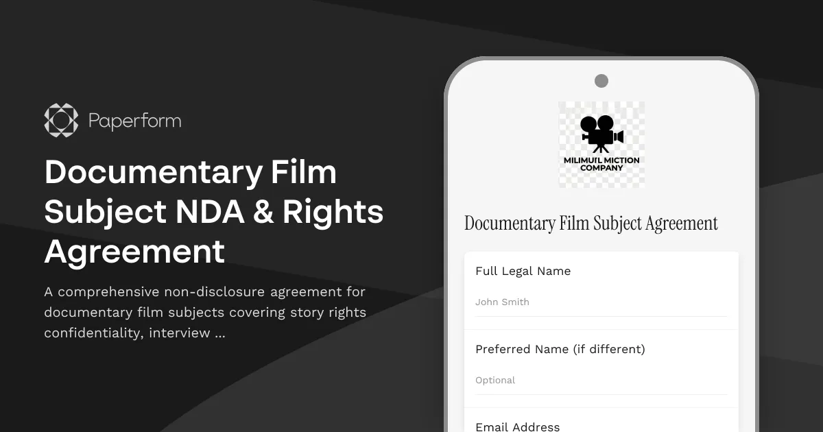 Documentary Film Subject NDA & Rights Agreement