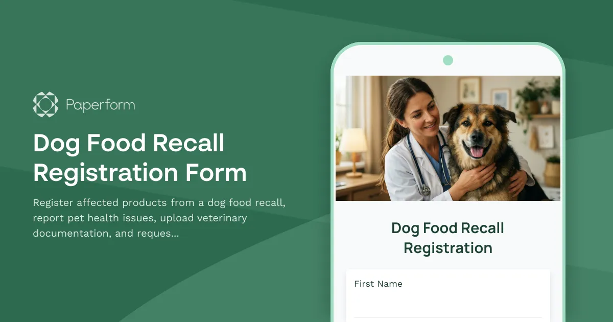 Dog Food Recall Registration Form