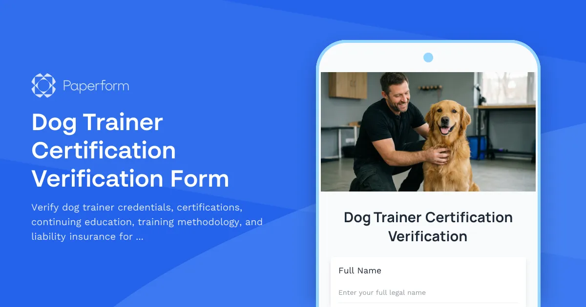 Dog Trainer Certification Verification Form