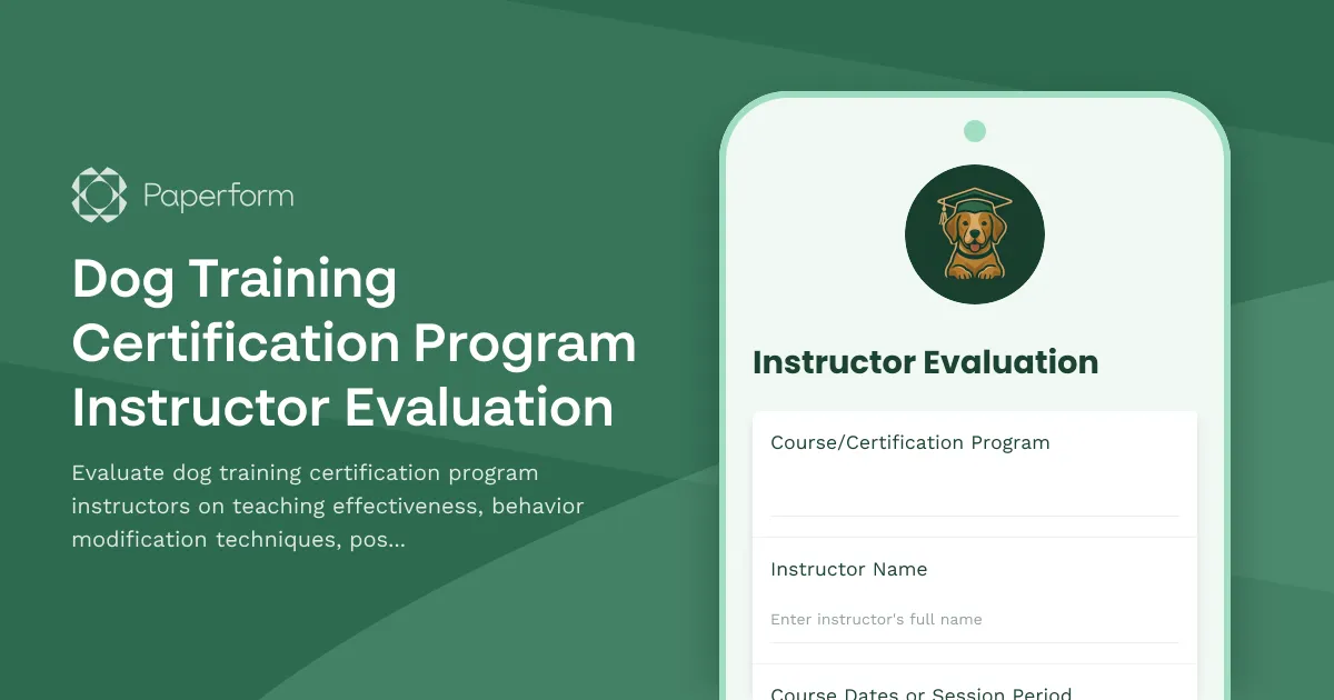 Dog Training Certification Program Instructor Evaluation