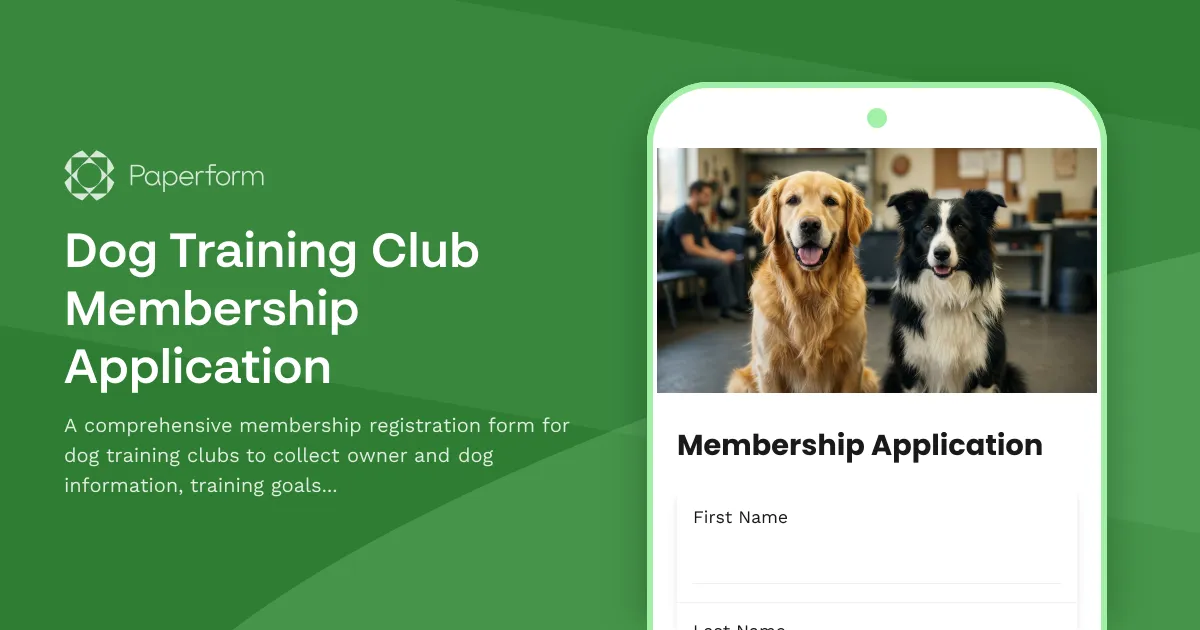 Dog Training Club Membership Application