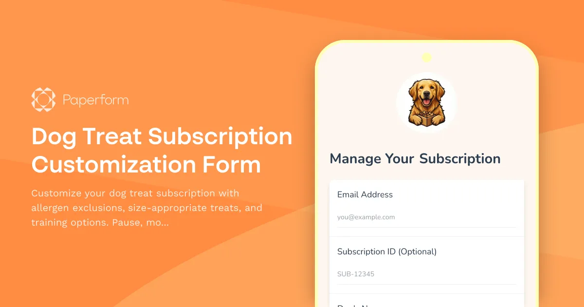 Dog Treat Subscription Customization Form