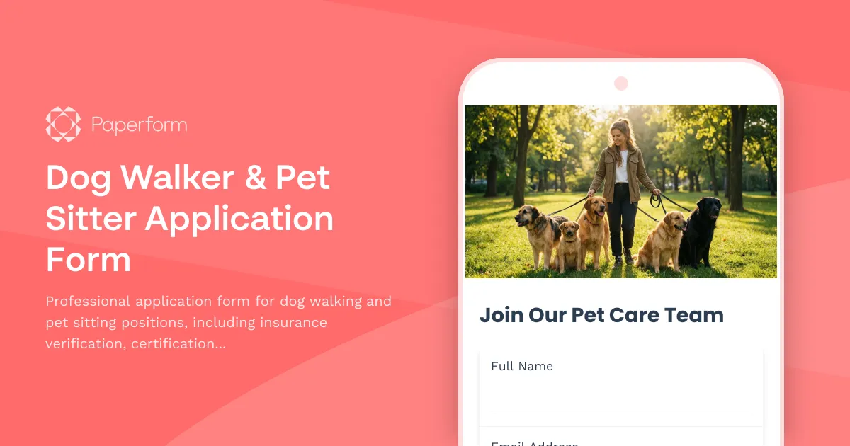 Dog Walker & Pet Sitter Application Form