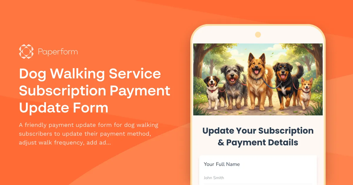 Dog Walking Service Subscription Payment Update Form