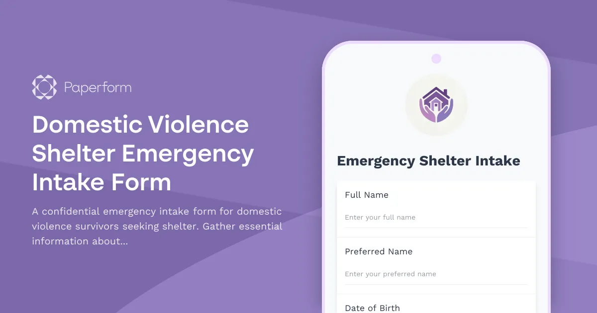 Domestic Violence Shelter Emergency Intake Form