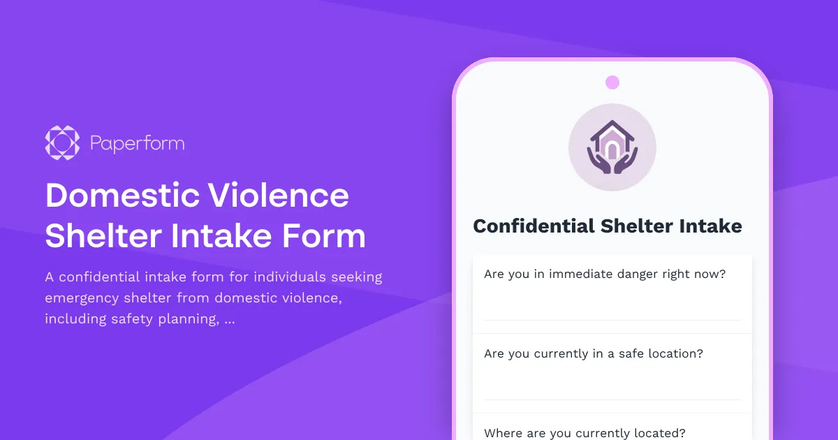 Domestic Violence Shelter Intake Form