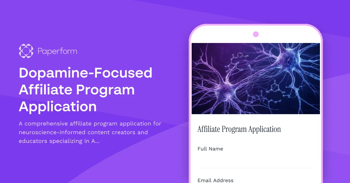 Dopamine-Focused Affiliate Program Application