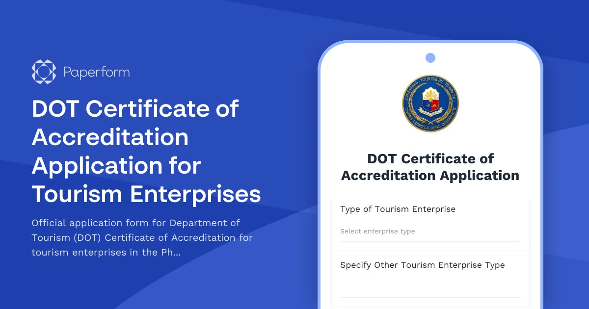 DOT Certificate of Accreditation Application for Tourism Enterprises