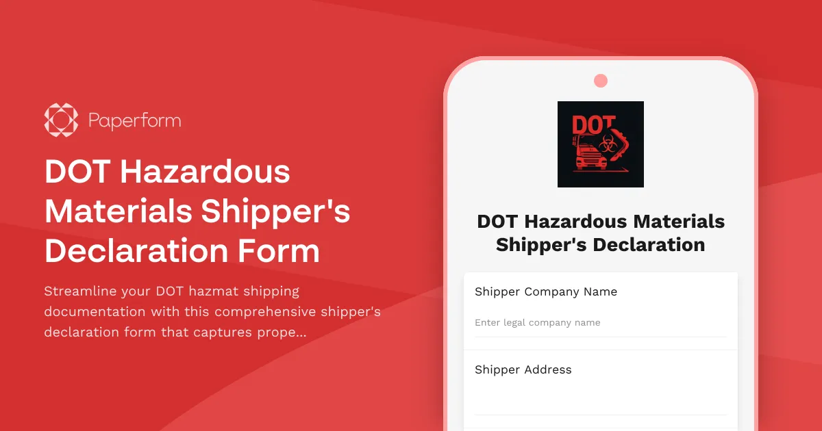 DOT Hazardous Materials Shipper's Declaration Form