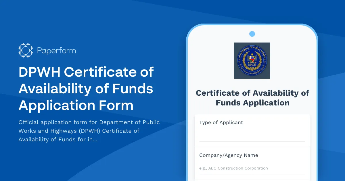 DPWH Certificate of Availability of Funds Application Form