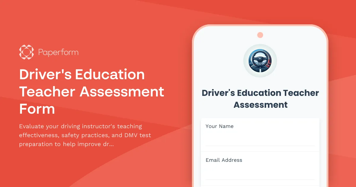 Driver's Education Teacher Assessment Form