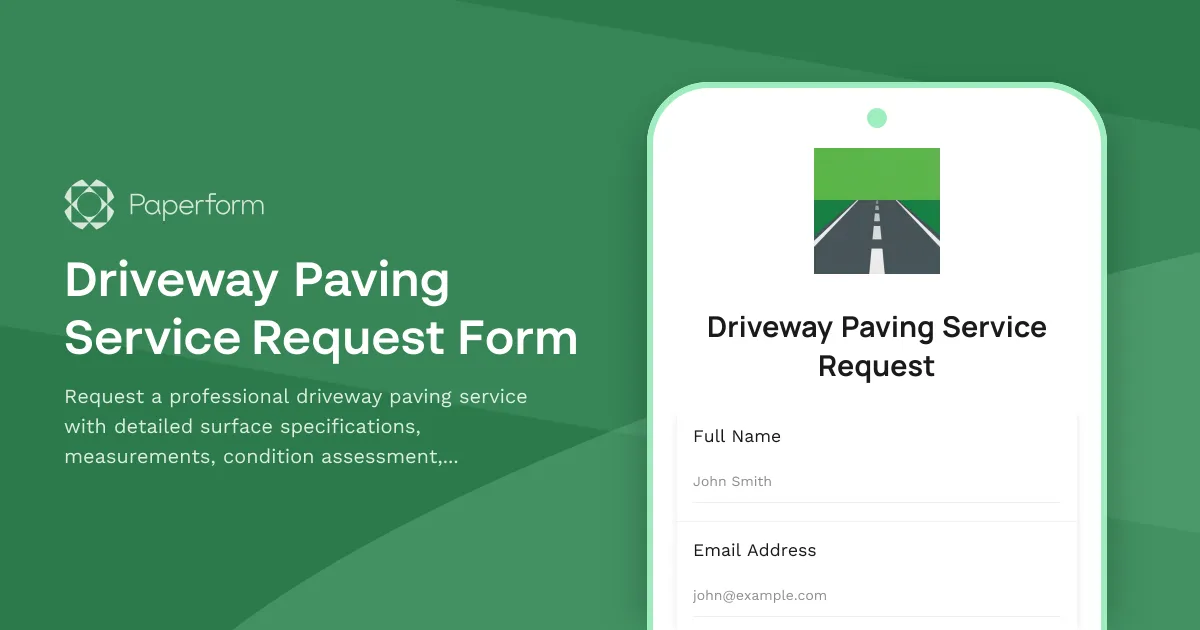 Driveway Paving Service Request Form