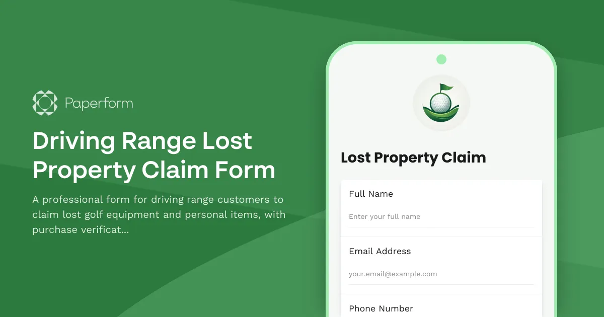 Driving Range Lost Property Claim Form