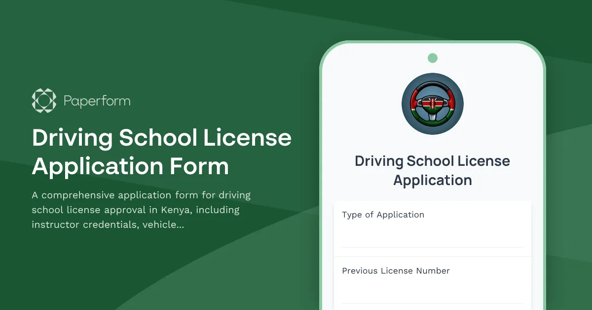 Driving School License Application Form