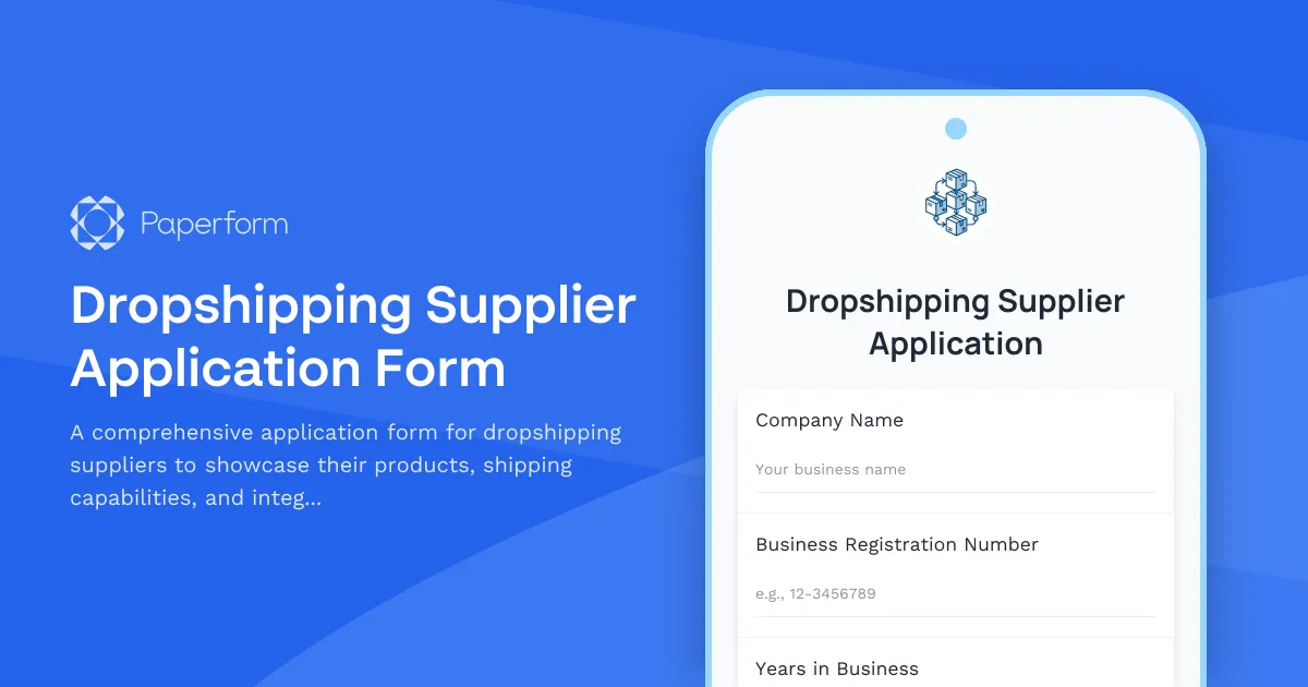 Dropshipping Supplier Application Form