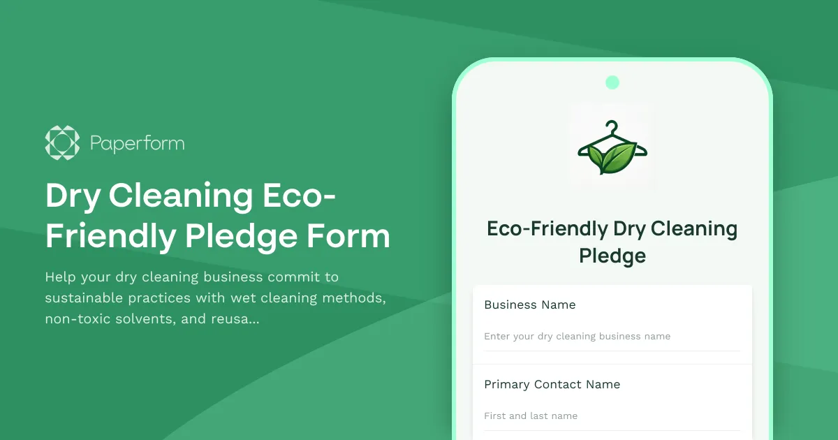 Dry Cleaning Eco-Friendly Pledge Form